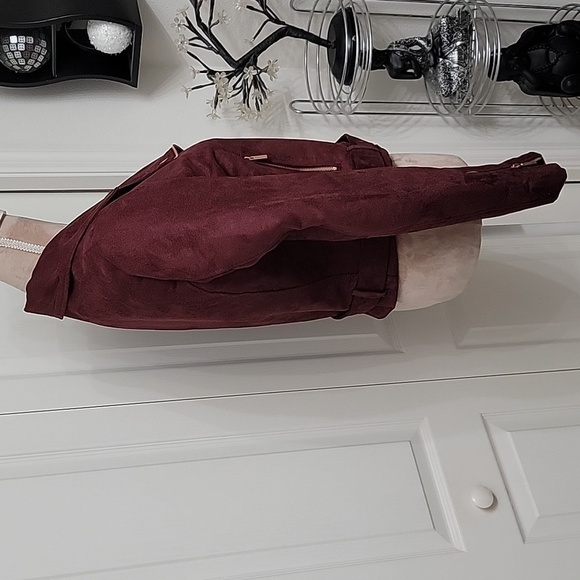 LC Lauren Conrad Runway Collection, Size 6 Burgundy Moto Jacket, Faux Suede - Picture 4 of 14